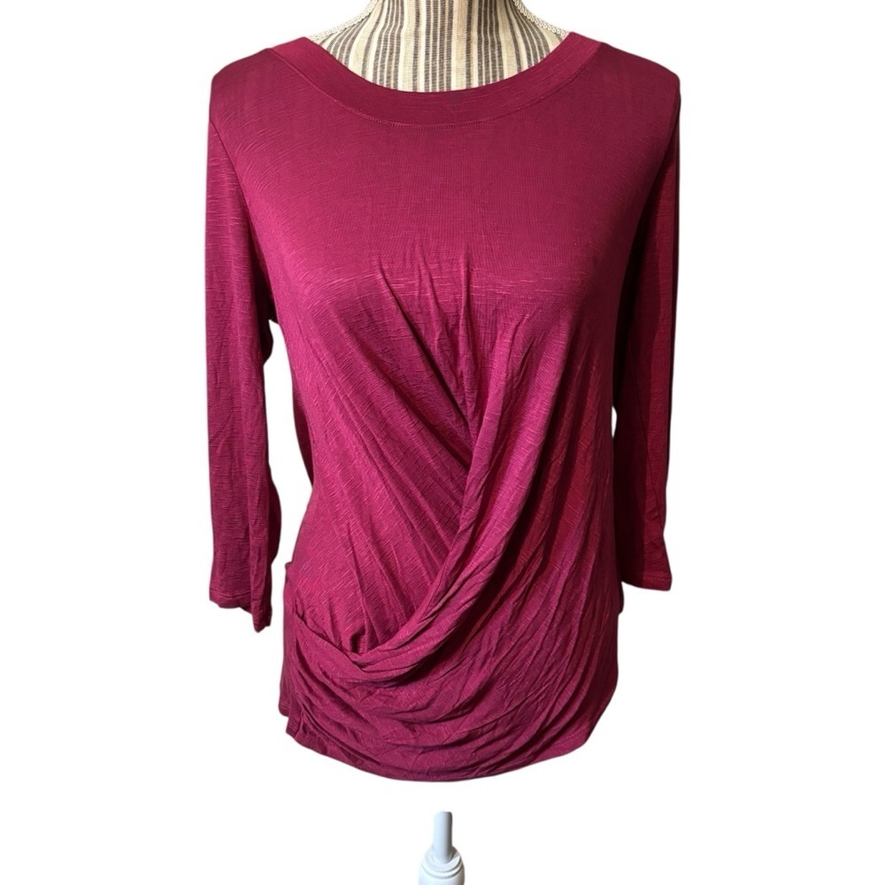 NEW Skinnygirl Top Small Burgundy Draped Women's Blouse Viscose Spandex Stretch